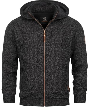 Indicode Herren INRandolph Strickjacke Cardigan mit Kapuze & Reißverschluss | Klassischer Cardigan für Business und Freizeit, Feinstrickjacke, Herrenjacke, Freizeitjacke, Strickoberteil für Männer