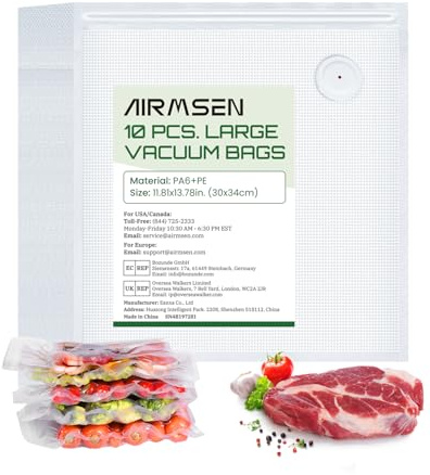AIRMSEN Fresh & Save Vakuum Beutelset Passend, 10-teiliges Lebensmittelaufbewahrungsset für Vorratshaltung, Meal Prep oder Sous-Vide-Garen – 5L (35 x 30 cm)