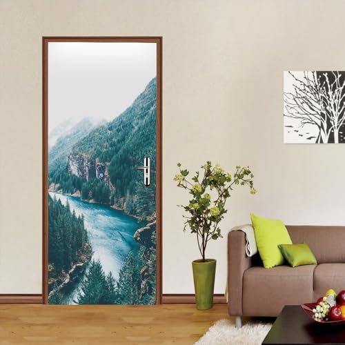 Türtapete selbstklebend TürPoster 3D Berg Fluss Türtapete Selbstklebend Fototapete Türfolie Poster Tapete Abnehmbar Wandtapete für Wohnzimmer Küche Schlafzimmer B85 x H205cm
