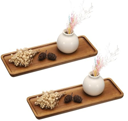 sourcing map 2pcs Rectangle Serving Trays, 4 x 11inch Walnut Wood Serving Platter Board Bathroom Tray for Coffee Party Home Decor Cheese Dish Cake Dessert, Brown