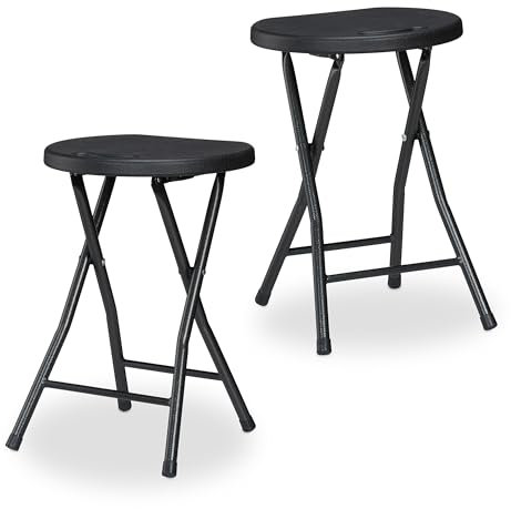 Relaxdays Klapphocker, 2er Set, Griff, Garten & Balkon, klappbarer Outdoor Sitzhocker, HxBxT: 46 x 31 x 30 cm, schwarz