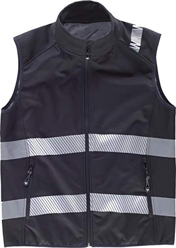 WORKTEAM Chaleco Softshell de Trabajo Alta Visibilidad, Cintas Reflectantes Discontinuas, Cortavientos, Impermeable e Interior de Alta Capacidad Térmica. Unisex Negro M