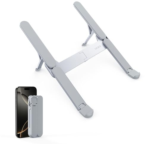 SODI Supporto PC Portatile, Porta Pc Portatile Pieghevole in Alluminio, 6 Livelli Regolabili, Tascabile, Robusto, Compatibile con MacBook Pro, Air, HP, Sony, Dell, Altri 10-16,Grigio chiaro