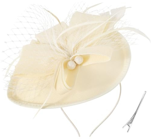 DRESHOW Blomma med Enkel pil Fjäder Fascinatorer Hattpannband och en Gaffelklämma Brudhuvudbonad Derby Fascinator Pillbox Hat Huvudbonad för Flickor och Kvinnor