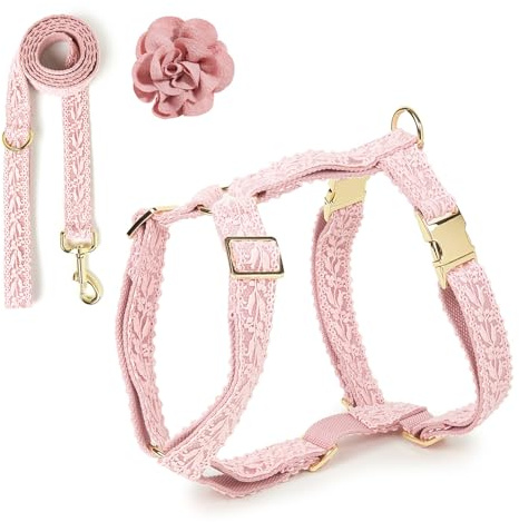 HQREA Rosa Hundegeschirr für mittelgroße und große Hunde, leicht, für Hochzeiten und Geburtstagsfeiern, mit Leine und Griff, Größe L