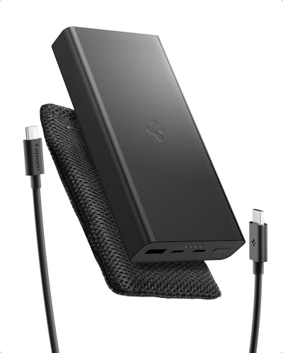 Spigen Essential 20,000mAh 30W Batería Externa, Power Bank Carga Rápida, Cargador Portátil Compatible con iPhone 17 16 Pro MAX Samsung Galaxy A57 A37 5G S26 S25 Ultra Plus Google Pixel 10a - Negro