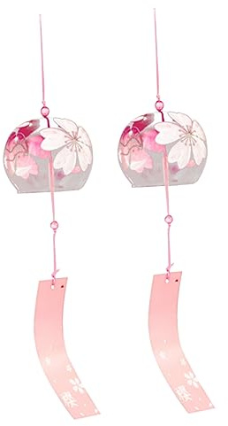 Outanaya 2 Stück Japanische Glas Windspiele mit Klar Klingenden Windglocken Eleganter Hänge Windglockenanhänger für Garten und Hinterhof Beruhigend und Dekorativ