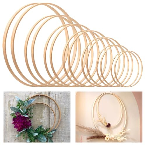 14 Pezzi Anelli a Cerchio in Legno di Bambù, 8/10/13/15/17/18/20 cm Cerchi per Acchiappasogni per Ghirlande di Fiori Diy, Decorazioni di Ghirlande di Fiori di Nozze e Artigianato Appeso Alla Parete