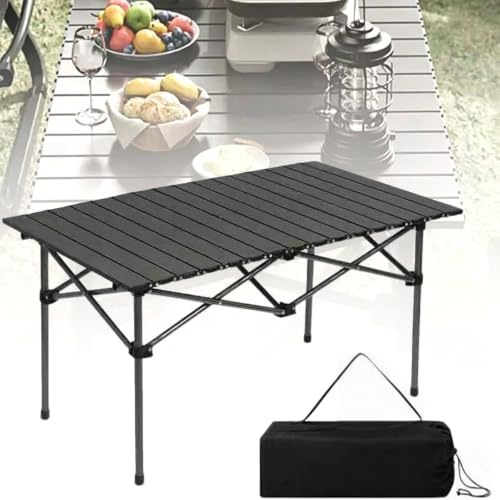 Blendra Folding Camping Table That Fold Up Portable Picnic Table Lightweight Aluminum Folding Table Roll Up Tables for 4-6 Person Camping, Beach, Picnic, Outdoor BBQ, Backyard（95 x 55 x 50CM）