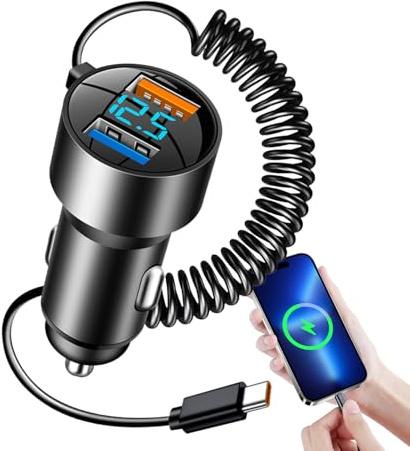 Caricatore USB per auto – Adattatore con due porte, potenza compatta Hub | Cavo di ricarica ad alta velocità, sensore Smart Current e cavo multi-dispositivo con prolunga pieghevole per tablet