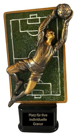 eberin Torwart Pokal 23,5 cm - Fussball Trophaee aus Resin mit Gravurschild | Detailreiche Torhueter Figur in Bronze-Optik, 16 cm Breite, 630 g Gewicht, Ideal fuer Turniere, Vereine und Meisterschaften