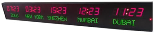 Orologio Mondiale Digitale A LED con 5 Fusi Orari, Montaggio A Parete per Una Facile Visualizzazione, Dotato di Regolazione della Luminosità, Ideale per Hotel, Aziende E Aeroporti