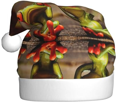 ENGhjes Lustige grüne Frösche, Plüsch, einzigartig, stilvoll, für Erwachsene, Damen, Herren, Weihnachtsmannmütze, Winter, Weihnachten, Party-Kappen
