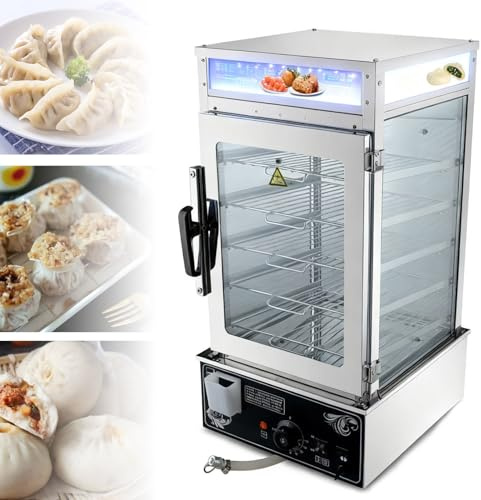 guoyjmm Scaldavivande Elettrico da 1200 W, Scaldavivande Commerciale in Acciaio Inox, Vaporiera per Panini e Gnocchi al Vapore a 5 Strati, Controllo della Temperatura 30-110 ℃