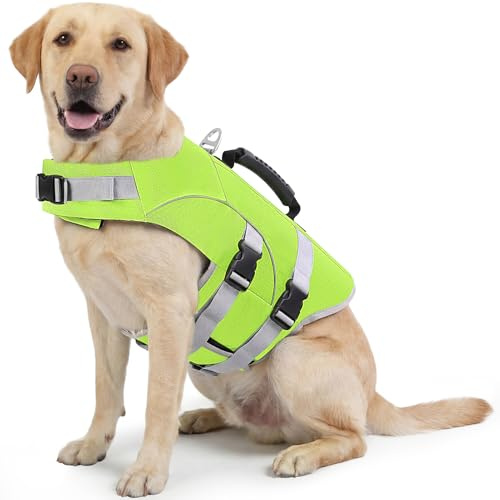 ASENKU Schwimmweste für Hund mit Reflektorstreifen und Rettungsgriff - Robuste Hundeschwimmweste für Kleine Mittel und Große Hunde - Optimale Auftriebshilfe Rettungsweste für Schwimmen & Wassersport