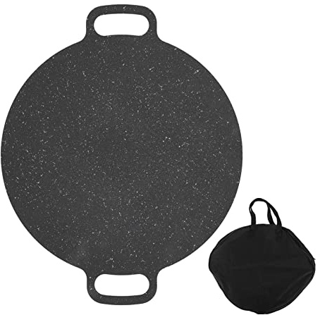 PODSJD Padella Grill Rotonda in Ferro con Rivestimento Pietra Silicata, Antiaﬀezione e Alta Conducibilità Termica, 28 cm - Perfetta per Barbecue, Cucina e Campeggio, Facile da Pulire e (30 cm)