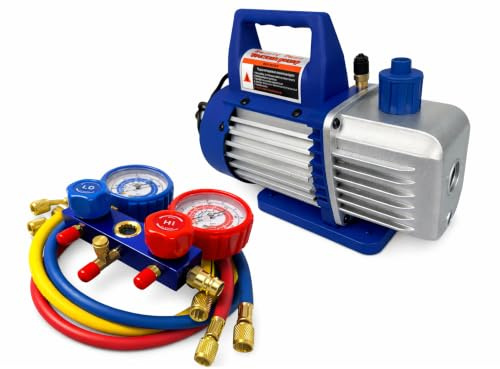 Pompa vuoto per condizionatori con manometri condizionatori per HVAC/auto AC, kit ricarica aria condizionata per R134a, R22, R12 R502 refrigeranti, pompa per vuoto 70l/min a 2 vie per aria condizionat