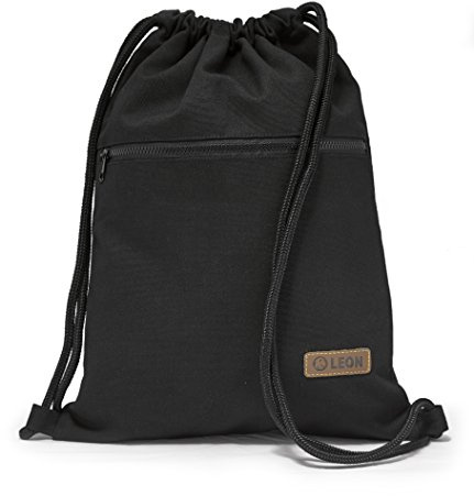 By Bers LEON Sacca da palestra, grande tasca esterna con cerniera, tasche interne, zaino da donna e da uomo, in pelle vegana, Nero/Bianco_zip, taglia unica, Sacca da palestra