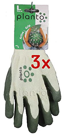 planto Gartenhandschuhe Active Grip, Gr. 10, grün Profi Arbeitshandschuhe m. griffiger und robuster Latexbeschichtung auf weichem Strickhandschuh, Baumwollhandschuh (3 Paar)