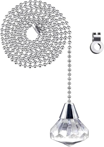 NewZC Crystal Light Pull Chain Extension with 100cm Long Ball Chain Connector - Bathroom Light Cord Pull String Ends Diamond Light Switch Pull Cord Handle for Bedroom Toilet Blind Ceiling Fan