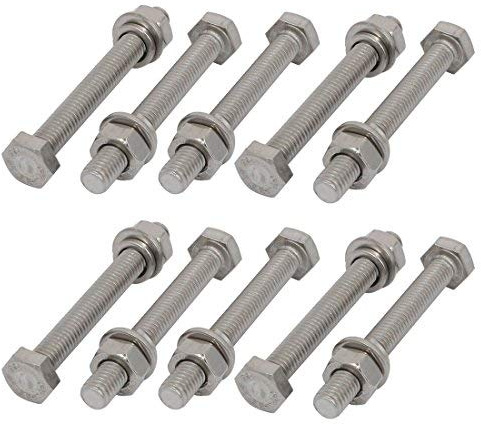Set di 10 bulloni esagonali M6 x 50 mm, 316 pezzi, in acciaio inox, con dadi e rondelle assortite