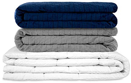 Gravity TherapieDecke Gewichtsdecke - Set GRAU UND BLAU Winter Inkl. 2 Standard Bezüge aus kuscheligen warmen Velours für Erwachsene/Jugendliche Für besseren Schlaf, Größe: 135x200 cm 8kg