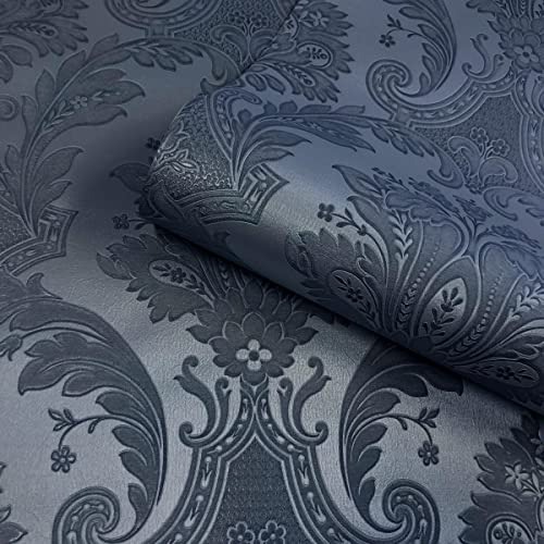 Belgravia Decor Amara Damask GB7371 Mörkblå tapet, texturerad italiensk vinyl