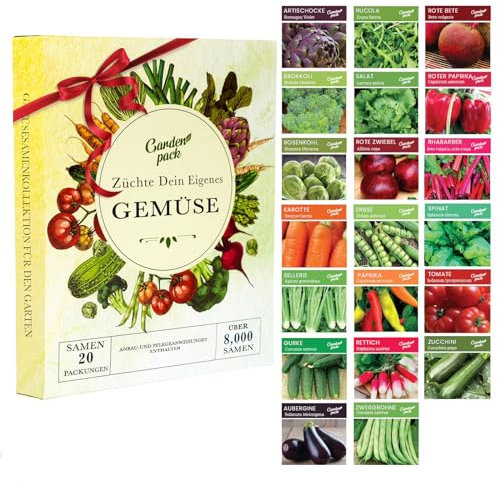 Grow Your Own Vegetable Seeds - 20 Packet Variety by Garden Pack – High Yield Seeds for Growing Veggies at Home – 8,000 Heirloom Seeds Gardner Set