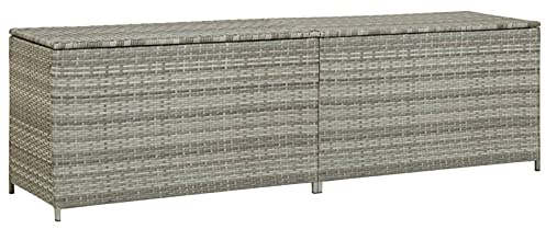 Festnight Baúl de Almacenamiento Arcón para Cojines Arcón Caja Exterior Baúl de Almacenamiento Polirratán para Balcón Jardín 200 x 50 x 60 cm Gris