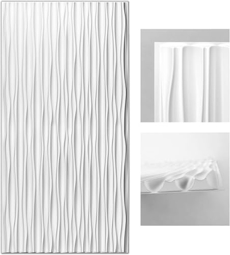 Art3d White Large PVC 3D Wall Panels for Interior Wall Décor,3D Textured Wavy Wall Panels Decorative, Pack of 6 Tiles(47.2×23.6) | PVC, Waterproof, Anti-Sag, Break-Proof, Total Coverage: 47.2×23.6, Dual-Use Ceiling & Wall Panels