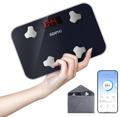 RENPHO Elis Go Travel Smart Scale with BMI, Body Fat, Muscle Mass | 13 Body Metrics via Bluetooth for Health Tracking, with Batteries Included and Protective Case for Hotel, Camping, and Travelers
