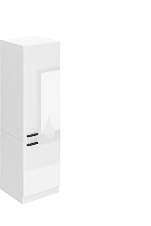 Belini réfrigérateur Colonne SSL 60 cm, avec 2 Portes, Blanc très Brillant | Meuble de Rangement pour Micro-Onde, Armoire de Cuisine avec 2 Portes, Meuble Cuisine 57,6 x 60 x 204 cm, Etagere Micro Ondes