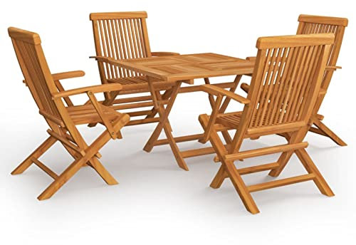 ZHOUMIN 5-TLG. Garten-Essgruppe, Esstisch Mit Stühlen Set, Gartenmöbel Sitzgruppe, Balkon Möbel, Gartengarnitur, Massivholz Teak