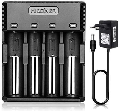 COSOOS Caricabatterie con 4 slot di ricarica, batterie rapide per batterie ricaricabili, agli ioni di litio LiFePO4 NI-MH NI-Cd AA AAA C 18350 18500 18700 20700 21700 26650 RCR123