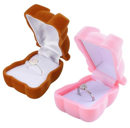 GORGECRAFT 2 PCS Ours Boîte à Bagues en Plastique Flocage Bijoux Bijou Boîte Simple Anneau Boîte de Rangement pour Proposition Anneau de Mariage Cérémonie Fiançailles Noël (Marron/Bleu)