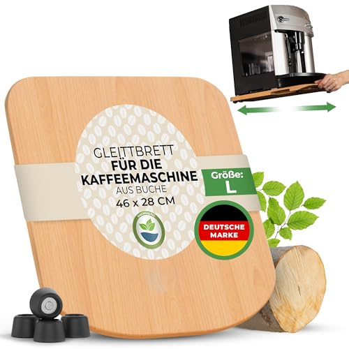 RoRo1992® Gleitbrett für Kaffeemaschinen – Rollbrett & Unterlage für Kaffeevollautomaten – Standfestes Holz-Schiebebrett mit Griffmulden – schont Arbeitsplatte