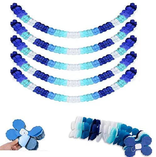 6 STK Bunt Girlande Papier Party Dekoration Set hängenden Garland Partygirlande Geburtstagsgirlande Vierblättriges Papier Blume, für Abschlussfeier Geburtstag Hochzeit Karneval Fasching (blau)