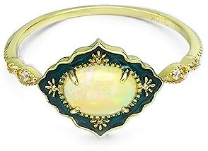 KnSam Gold Au750 Ring Echt Schmuck, Blumen Rhombus Eheringe mit Opal - Hell Gelb & Oval, 18K Gold Verlobungsring Hochzeitsring Partnerringe Moissanite für Damen, Gold, Gr.62