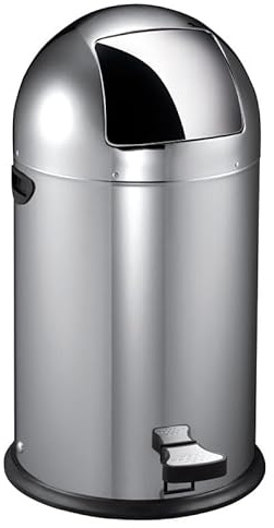 PROREGAL Stilvoller eleganter Abfalleimer mit starkem Fußpedal und verzinktem Inneneimer | 33 Liter, HxØ 70x35cm | Edelstahl