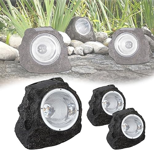 bmf-versand® Solar Bodenleuchten aussen Stein Optik 3 Stück Set inkl Pflegetuch - Solarlampen für außen Garten - Gartenleuchten solar wetterfest - Gartenbeleuchtung Deko Wegelampen IP44 Solar LED