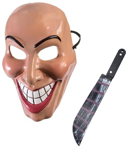 labreeze Female Evil Grin Purge Mask Fake Blooded Plastic Machete weapon 50 Cm Halloween Horror Scary Purge Fancy Dress Set