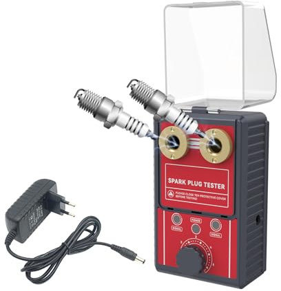 220V Doppelloch Kfz Zündkerzen Tester -MOTOCOCHE Auto-Zündkerzentester für 12V Benzin-Fahrzeuge, 0-6000rpm Einstellbare Frequenz, Zündkerzen-Analysator Detektor für 12mm Zündkerzen