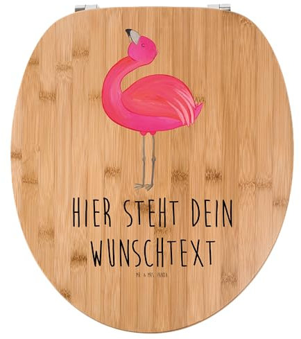 Mr. & Mrs. Panda Personalisierter WC Sitz Motiv Flamingo Stolz - Personalisierte Geschenke, Freude, WC-Deckel, Klobrille, Klodeckel, Selbstliebe, Toilettendeckel mit Namen, Mama, Toilettensitz