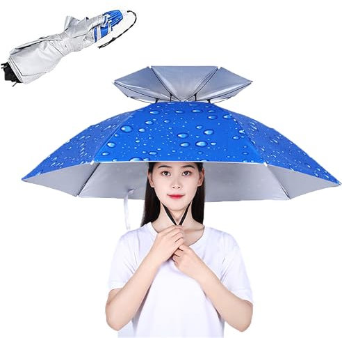 Regenhut Sonnenschutz Regenschirm Hut Sonnenschirm Kopfschirm Faltbarer Mit Elastischem Band Zweischichtiger 360 Grad Gegen UV-Strahlung Für Draußen Sport, Angeln, Camping Mütze Sonnenschutz Strand