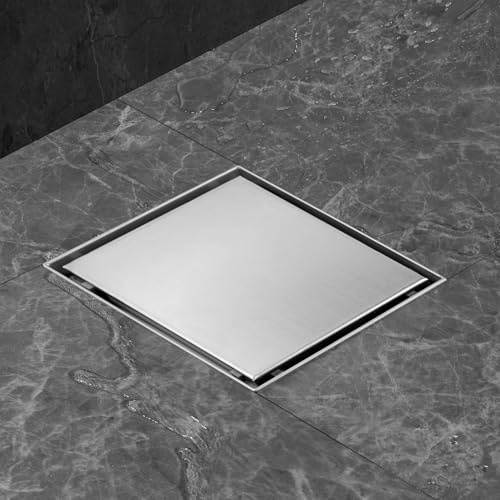iYueMps Duschrinne Quadrat 25 x 25cm Edelstahl Duschrinne Befliesbar,Silber