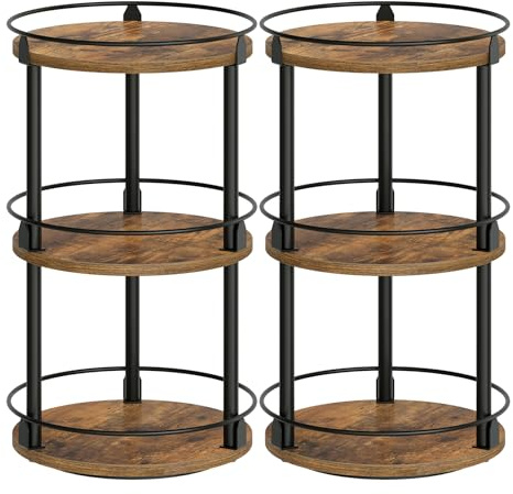 YATINEY Gewürzregal, 3-stufiger drehbarer Organizer, 2er Set, kreisdrehbares Lagerregal, kompakter Gewürzhalter mit Drehscheibe, für Küchentheke, Esstisch, Vintagebraun und Schwarz XSR23L2BR
