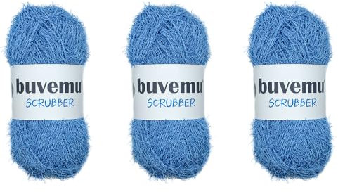 Scrubber Yarn for Crocheting Knitting Dishcloths Washcloths Crafty Items, 100 Gram (3.53 Ounces) 88 Yards (80 Meters) (Blue) (3 Skeins)