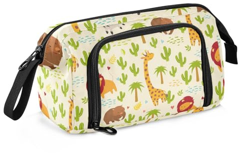 ISAOA Big Capacity Pouch Bag Large Storage Pencil Case Animals Girffe Zebra Cactus Pen Bag with Zipper Office College Stationery Organizer,School Supplies for Teen Girls Boys and Adults