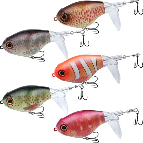 EXAURAFELIS Fishing Lures Whopper Propeller swimbaits Top Water Fishing Lure Plopper Topwater Bass Bait Lure with Propeller Tail, Pencil Floating Lures for Bass Catfish Pike Perch