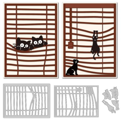DELORIGIN Cat Die Cuts for Card Making, Blinds Background Carbon Steel Die Cuts Cute Cutting Dies Frame Background Stencils Scrapbooking Embossing Template Dies for Crafting DIY Photo Album Embossing